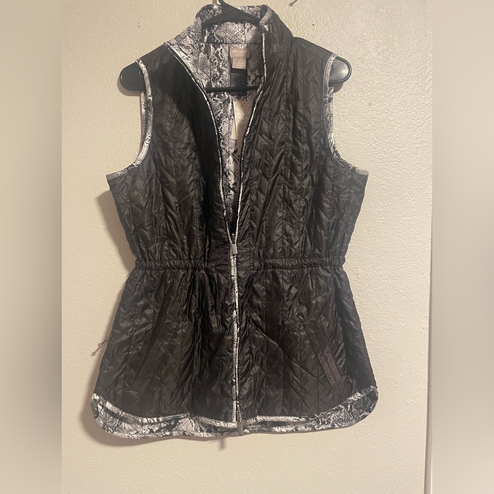 Chico’s Black Vest with Black and White Snakeskin Liner NWT